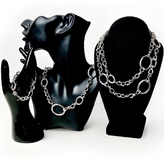 MICHAEL DAWKINS Sterling Silver Caviar Starry Night Link Toggle Necklace 18” - Picture 9 of 10